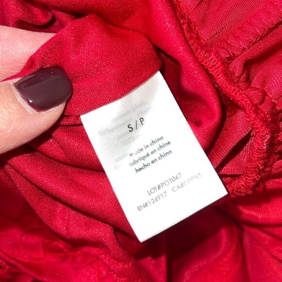 Rachel Parcell Puff Sleeve Peplum Skirt Midi Dress Red Velvet Size Small NWT - Picture 10 of 14